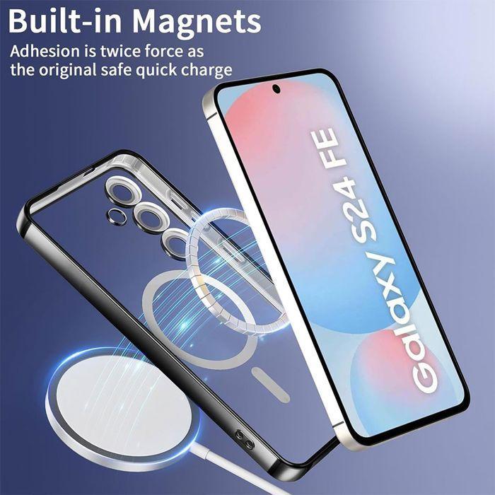 Coque pour Samsung Galaxy S24 FE, Protection avec Cercle Magnétique Film Caméra et Cordon Noir