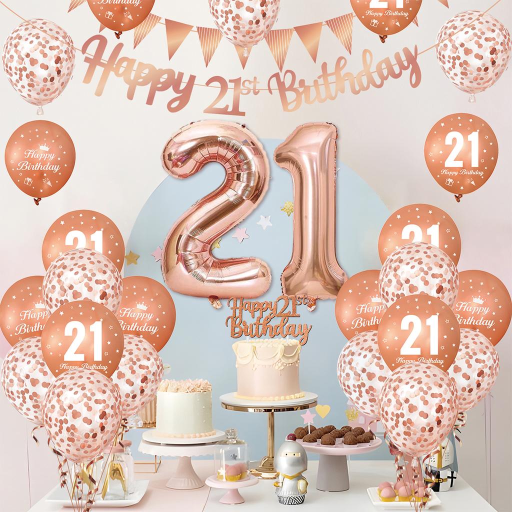 28pcs 18 21 30 40 50 60 70th Rose Gold Happy Birthday Balloon Set Banner Balloon Adults Birthday Party Decoration Birthday Party