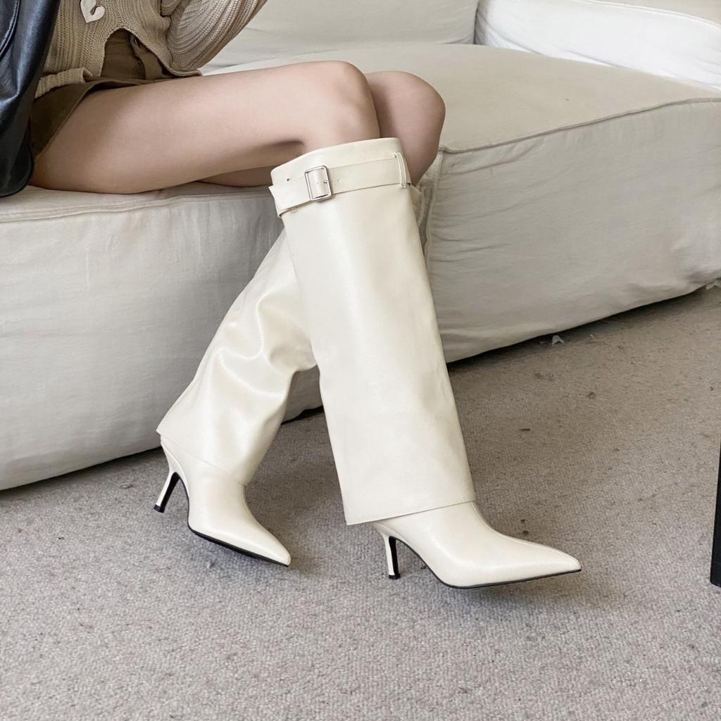 Niche French temperament pointed heel pants boots women's 2025 autumn new fashion tall thin boots