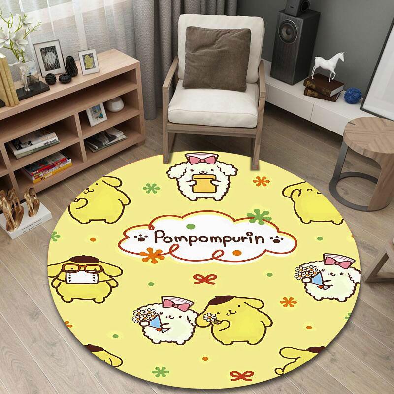 Fun Golden Puppy Yellow Pattern Round Carpet, Yellow Boho Vibe, Beautiful Rug for Guest Room and Spare Bedroom with Bold with Touch
