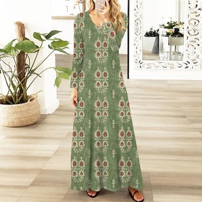 Women's Casual Fashion Long Sleeve Graphic Printed Vintage Long Dresses Fall