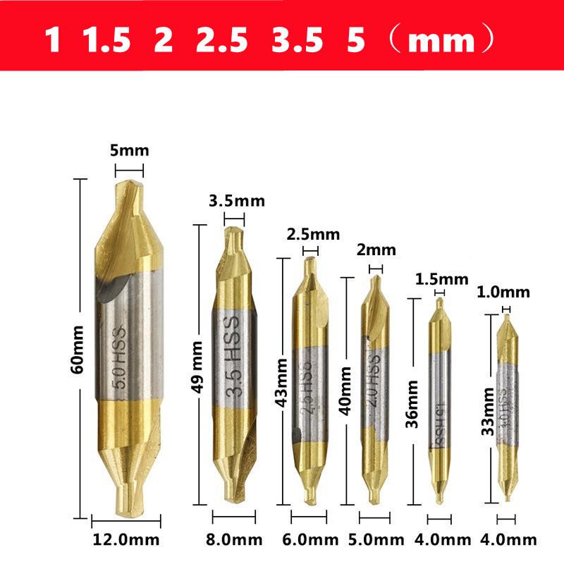 60 ° HSS TiN and nitrided coating center drill A1-A6mm set for metal processing chamfer positioning CNC lathe drill bits