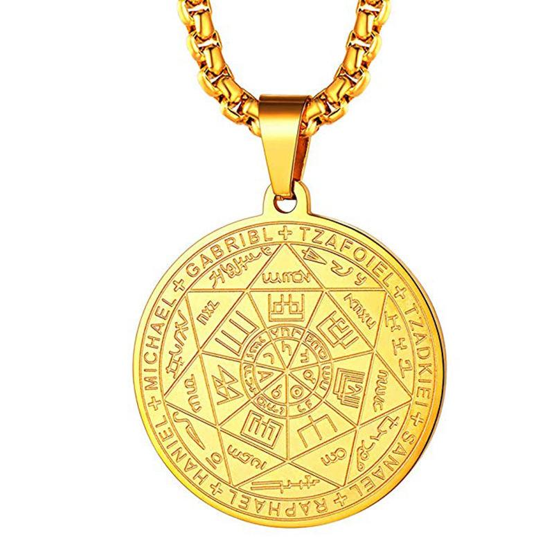 Amuletă cu Șapte Arhangheli Coliere din Oțel Inoxidabil Bărbați Sigiliul lui Solomon Colier Talisman Colier Protecție collar hombre