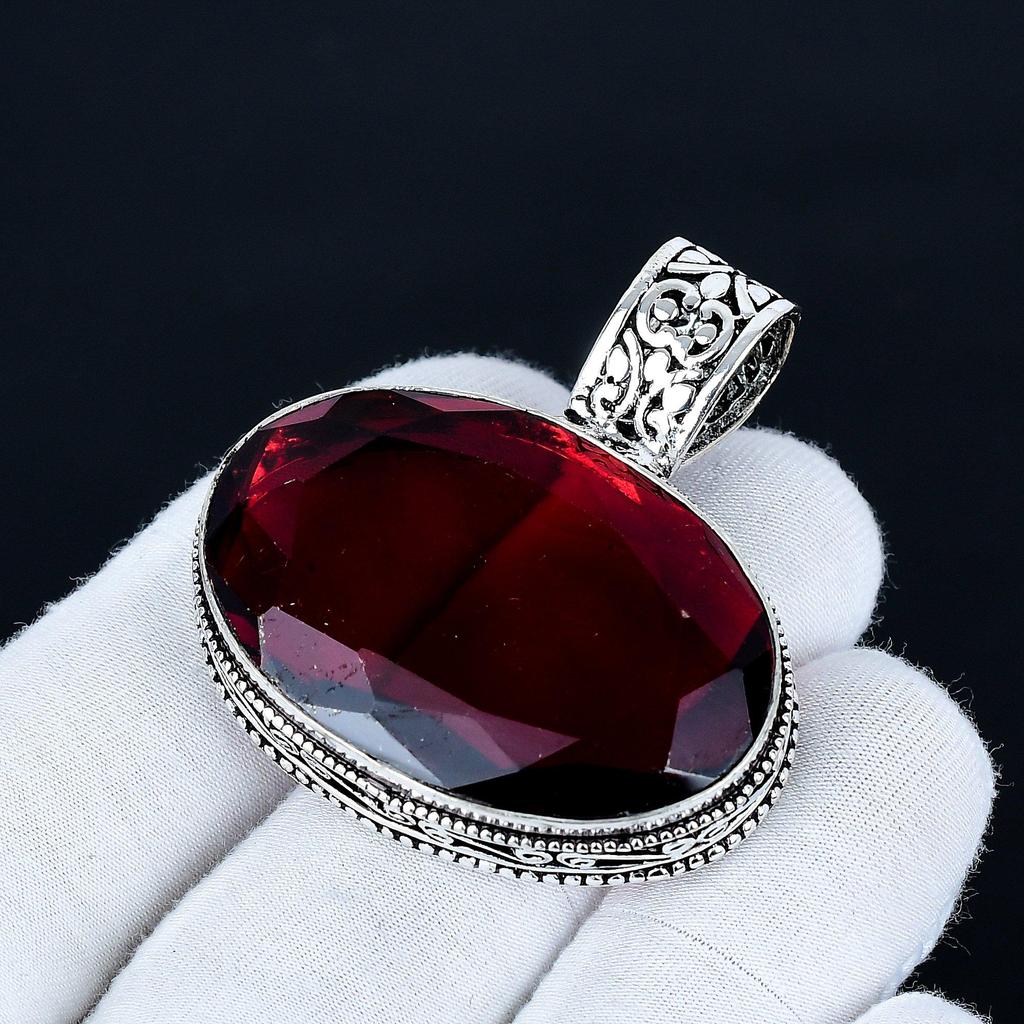 Red Garnet Pendant, 925 Sterling Silver Handmade Jewelry, Red Garnet Silver Pendant, Party Wear Jewelry For Women's, Pendant Christmas Gift