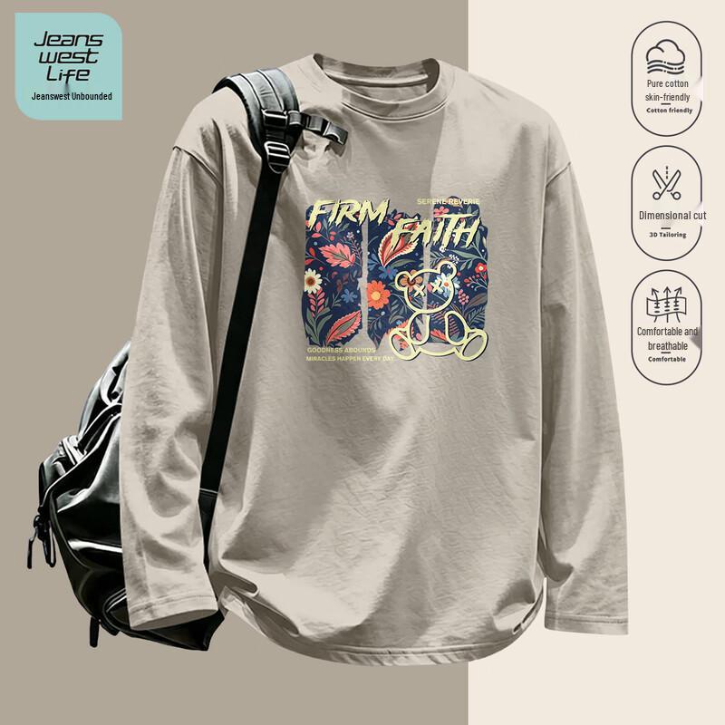Jeanswest Life Men's Graphic Print Crew Neck Long-Sleeve T-Shirt
