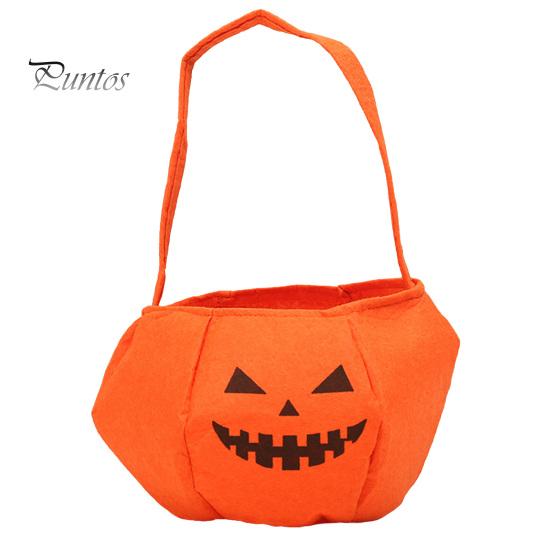 Candy Holder for Kids Halloween Pumpkin Bag Kids, Small Trick or Treat Bucket, Reusable Soft Face Basket with Handle Party Decoration