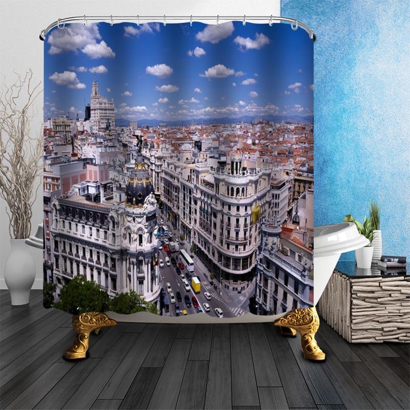Belle Tende da Doccia con Paesaggio di Madrid per Decorazione Tenda da Bagno 180x180cm Tessuto Impermeabile Antimosquito Tenda da Doccia