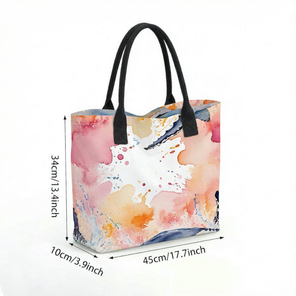 Watercolor Printed Tote Bag Stylish Casual Large Capacity Handbag for Daily Use