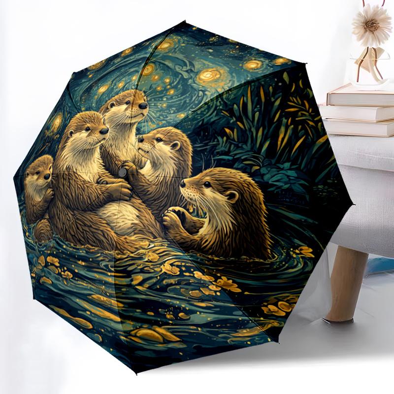 

1pc Automatic Open/Close Umbrella with Fireflies - Auto Folding Compact Travel Umbrella, Windproof 8-Rib sturdy frame, Portabl