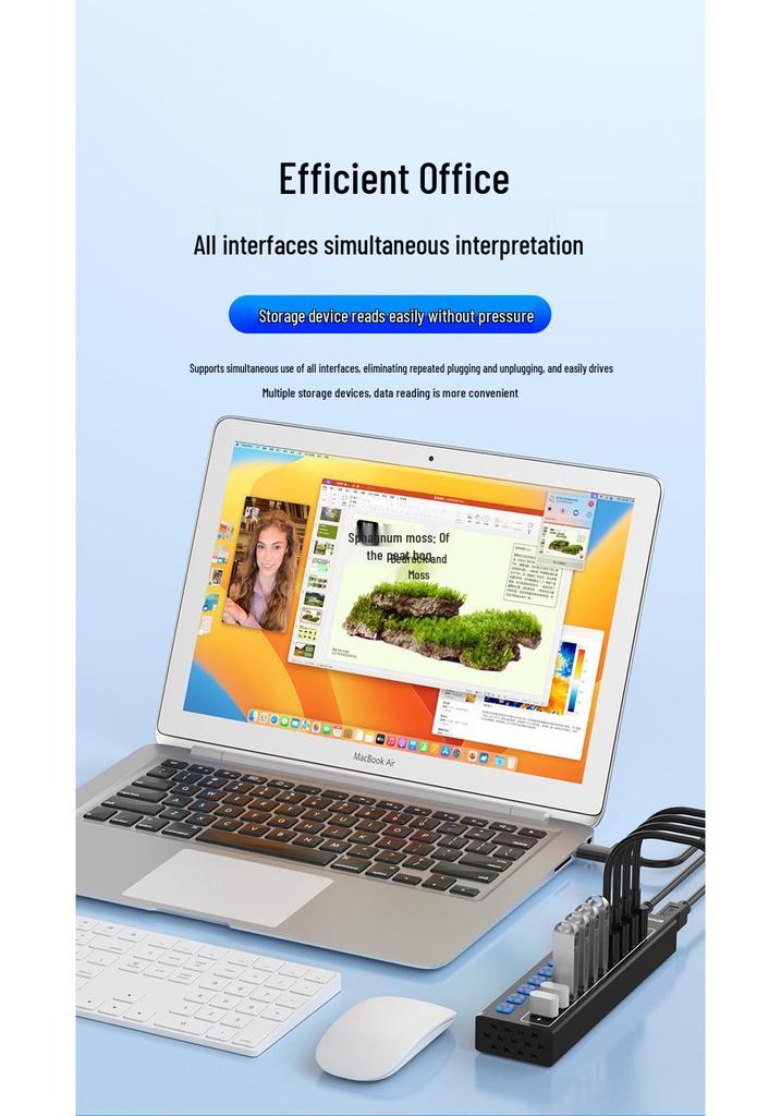 10-Port USB 3.0 Hub Expander for Laptops, Phones, and Desktops