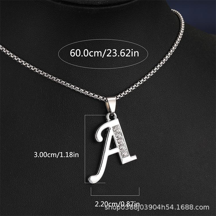 

Trendy Sliver Color Micro-inlaid Zircon 26 English Letters Pendant Necklace for Men Woman Friends Couple Stainless Steel Jewelry
