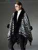 Winter Scarf Women Lady Layers Poncho Elegant Luxury Faux Fur Collar Striped Tassel Shawls Scarve Capa Para Mujer Fashion Coat