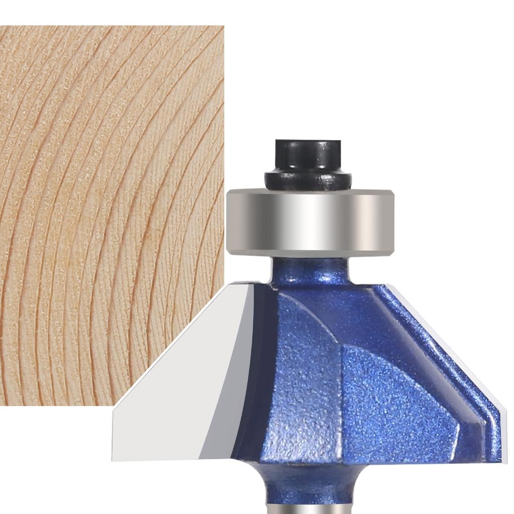 Vearter Trimmer Chamfer Solid Carbide Corner Router Bevel Milling Bevel Chamfering Cutting DIY Woodworking Router Bit for Electric Trimmers 4-Piece