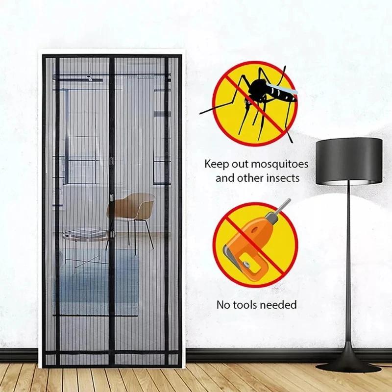 New Tool-free Magnetic Screen Door Curtain Anti Mosquito Net Bug Fly Partition Curtain Automatic Closing Ventilation Door Screen