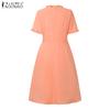 ZANZEA Women Casual Round Neck Summer Short Sleeve Dress