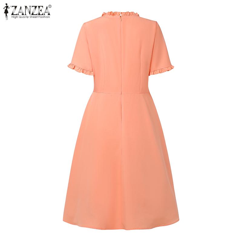 ZANZEA Women Casual Round Neck Summer Short Sleeve Dress