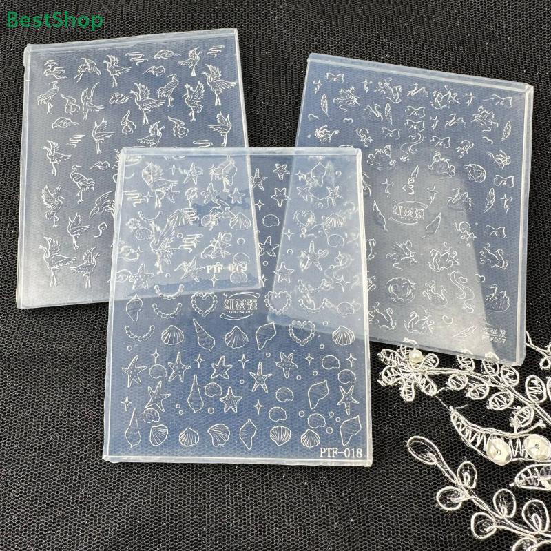 Ocean Style Shell And Conch Design 3D Relief Silicone Nail Mold,Crane Colorful Swan Nail Art Decor,Clear Nail Template