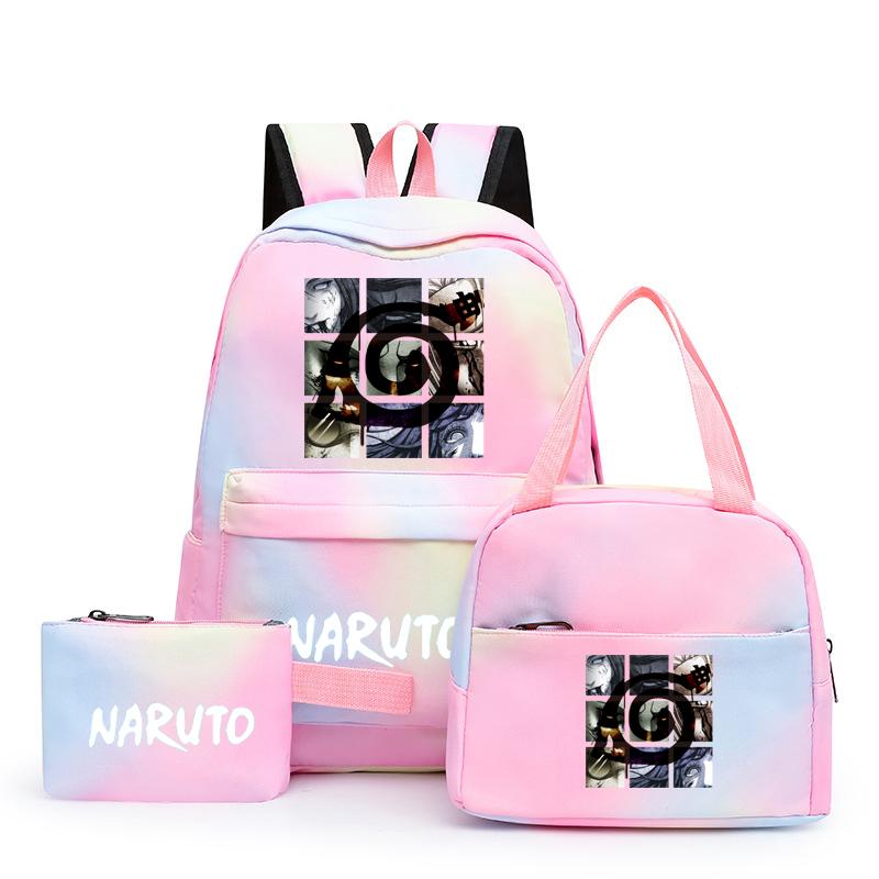 3Pcs/set Anime Naruto Canvas Backpack for Girl with Lunch Bag Pen Case Backpack Student Back To School Backpack Rucksack Mochila