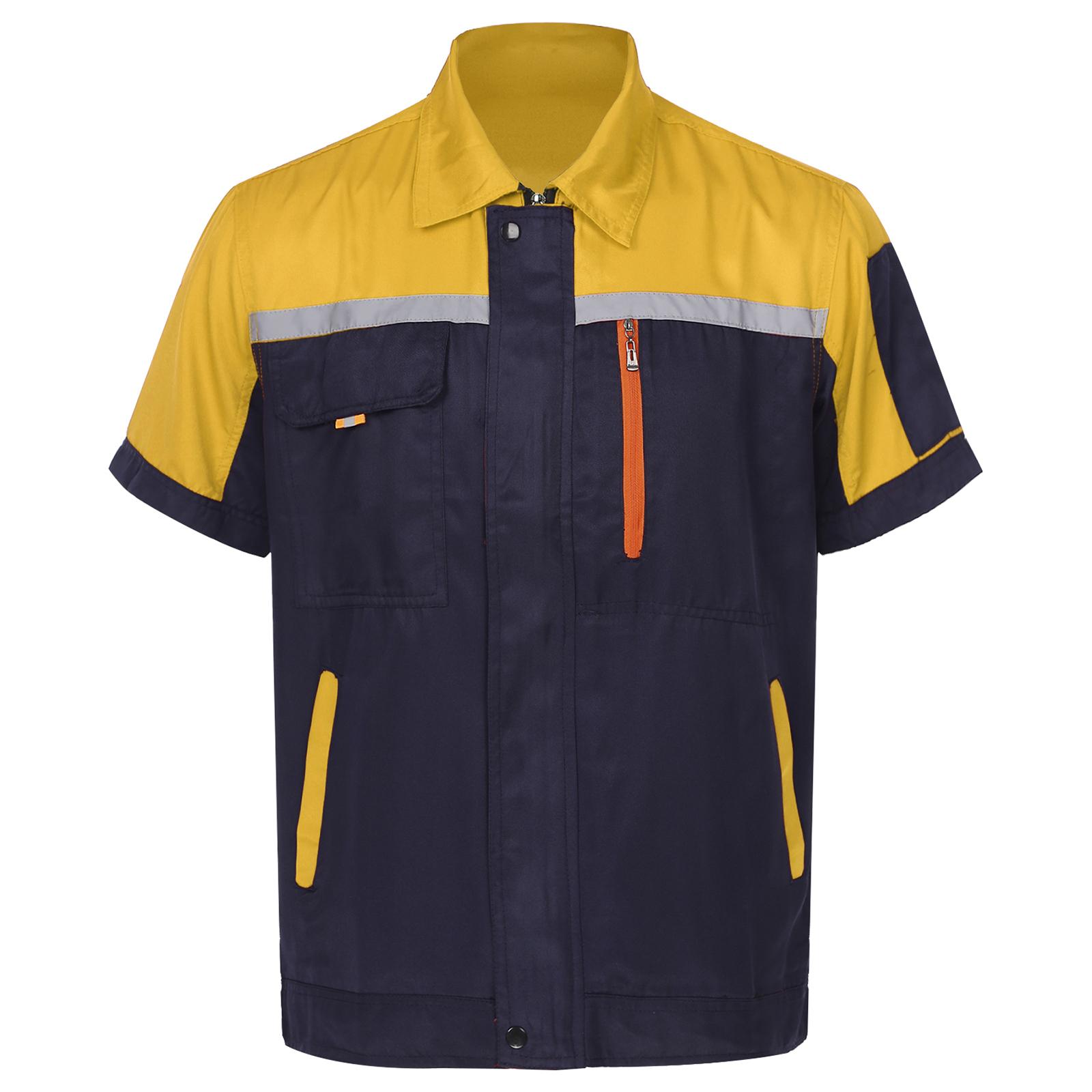 

Чоловіча робоча сорочка високої видимості зі світловідбиваючими смужками, застібкою-блискавкою та короткими рукавами, майстерня з кишенями 175/XL темно-синього кольору/жовтий