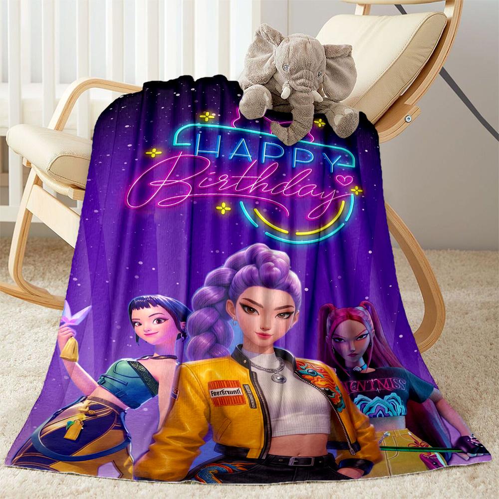 Neon Birthday Celebration Blanket Warmthful Decor Perfect for Seaside Office Chair Picnics Four Seasons Multipurpose Playful Design