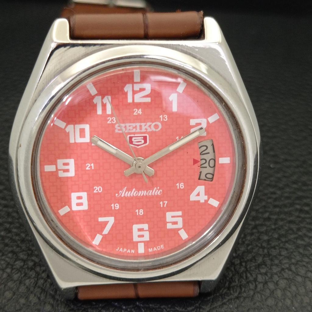AUTOMATIC 7009A VINTAGE SEIKO 5 JAPAN MENS PEACH COLOR DIAL WATCH A701602-5
