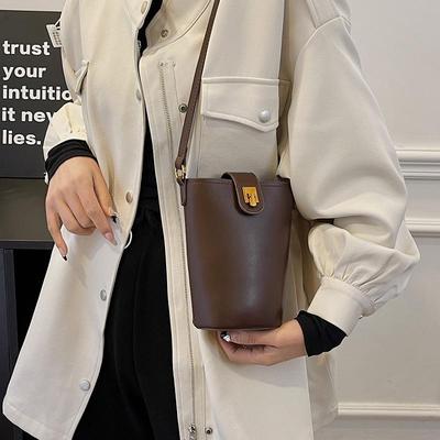 Women's Retro Frosted Crossbody Bucket Bag - Casual Autumn/Winter Shoulder Bag