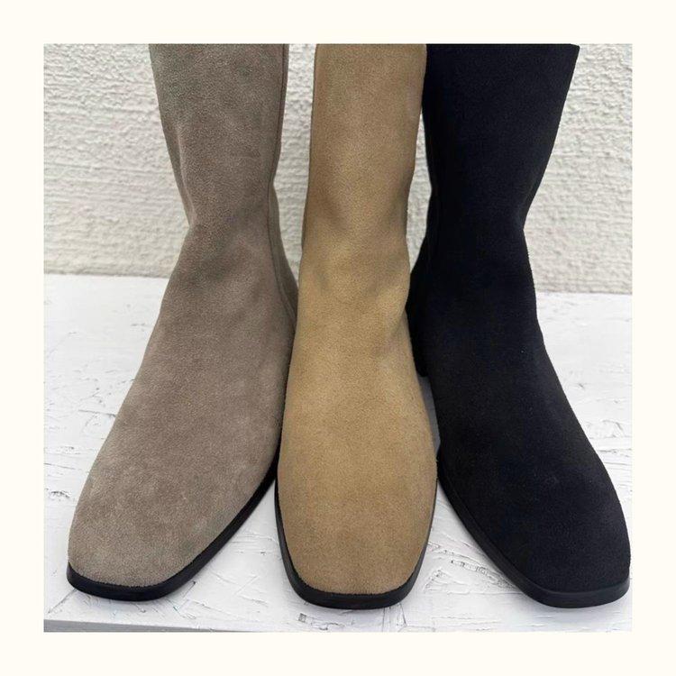 Sheepskin Version~ 2025 New Korean Version of High-end Suede Short Boots, Western Boots, Women's Flat-bottomed Soft-soled Casual Single Boots