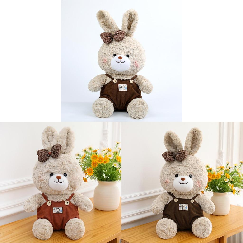 Plush Bunny Doll With Overalls For Kids Birthday Gift And Cuddle Comfort