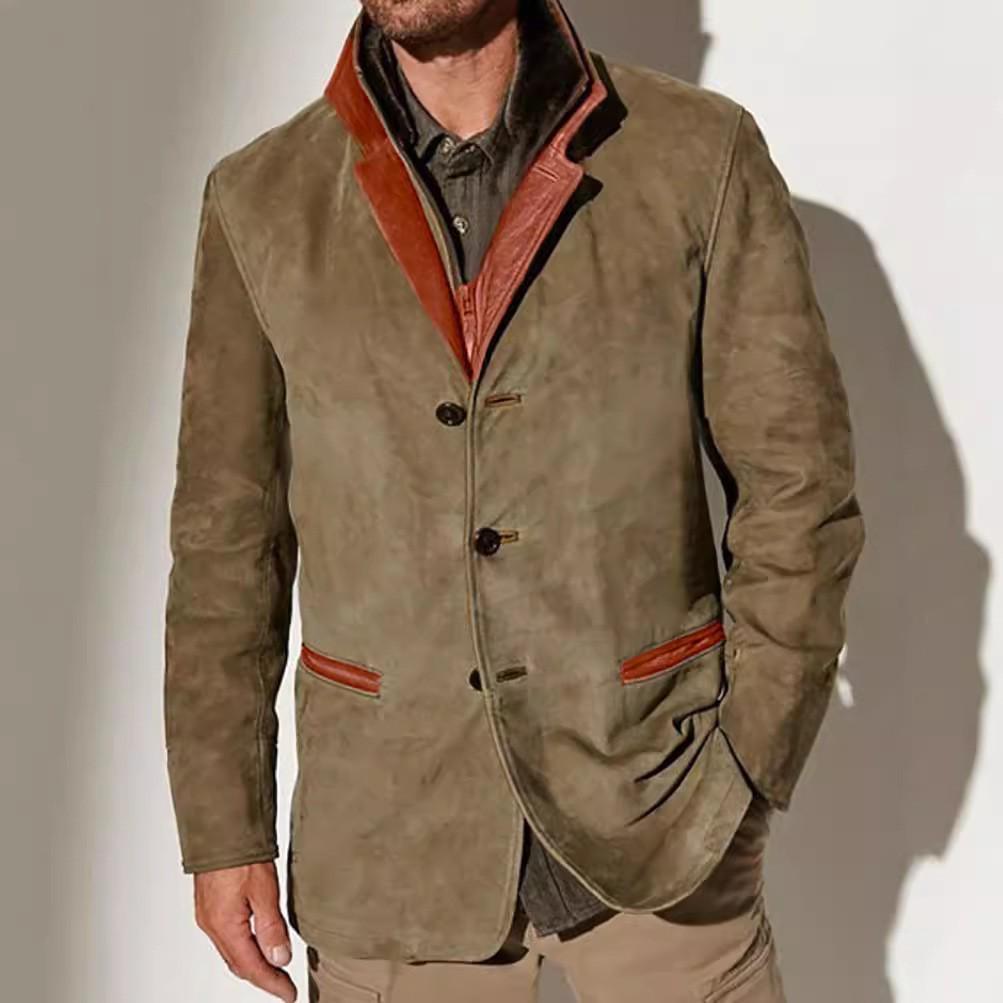 Men s Retro Patchwork Lapel Jacket - Spring/Autumn Casual Fashion Coat XL