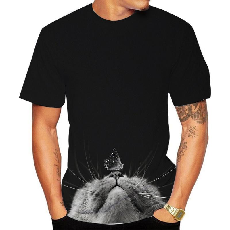 Summer Round Neck 3D Cat Printed Top Fashionable Casual Short Sleeved Men's T-shirts