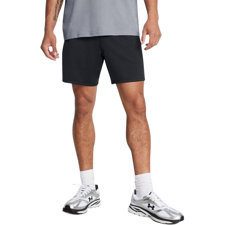 Under Armour Solid Color Comfortable Casual Lace-Up Mid-Waist Three-Quarter Sports Shorts Men shorts Black 1386982-001