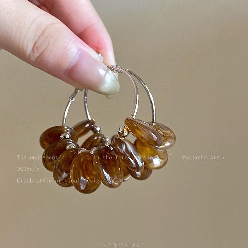 European and American retro fabric flower fringed leopard print earrings earrings personalized temperament earrings women