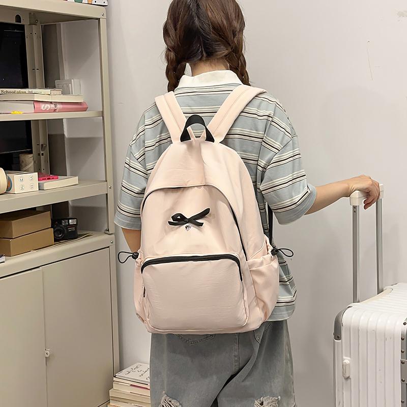 Simple Bow Decoration Backpack Cute Casual Large Capacity Multi Pocket Backpack Student Backpack Fashionable Women's Backpack