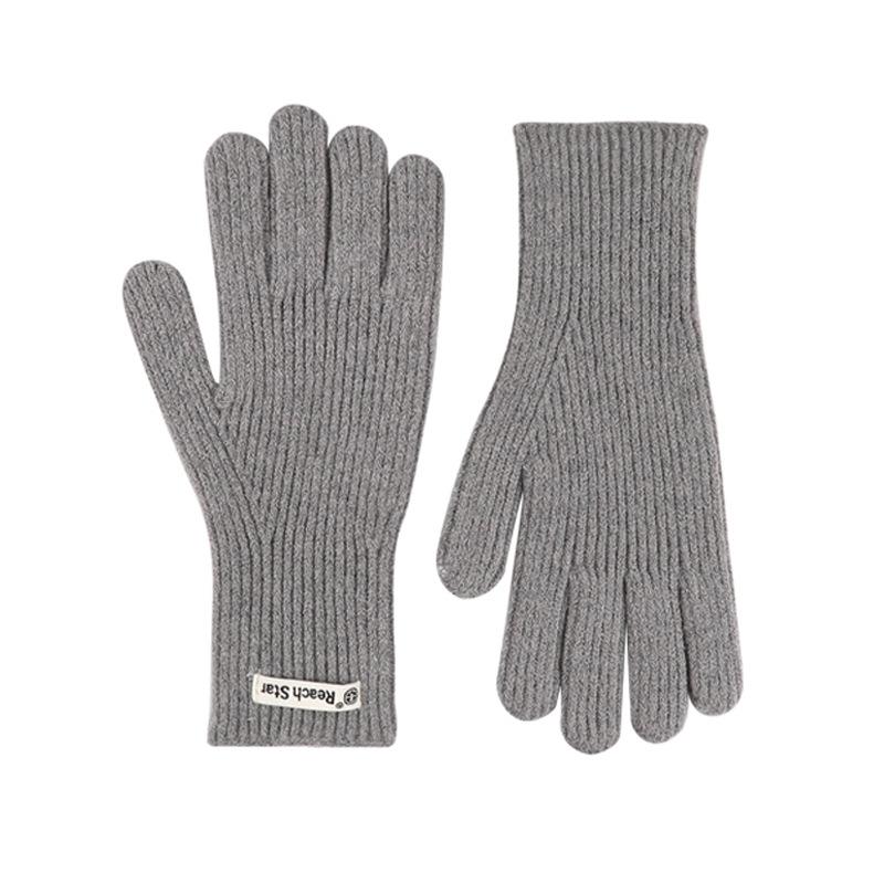 Long Solid Color Versatile Knitted Gloves Women's Bare Fingers Windproof and Cold-proof Thickened Warm Winter Gloves Cycling