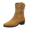 Modne zimowe buty damskie Modne buty outdoorowe Wygodne buty do chodzenia Haftowane brązowe skórzane buty Głębokie wysokie cholewki Damskie buty casualowe Botas