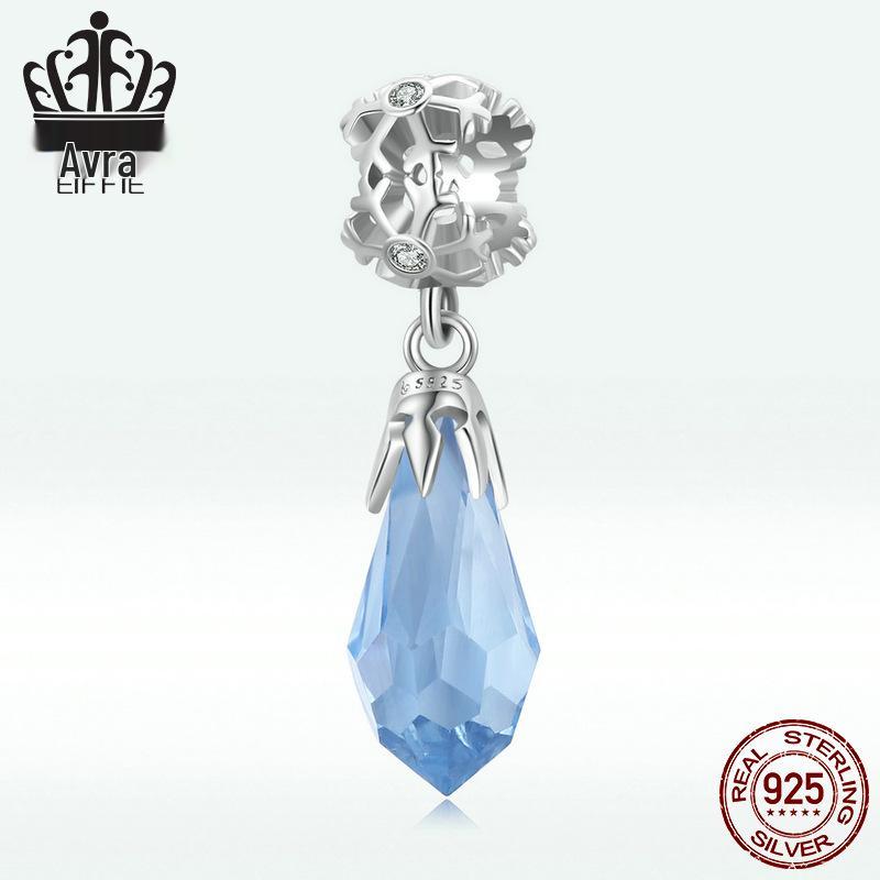 Sterling Silver Snowflake Ice Crystal Pendant Bracelet with Light Blue Zircon and Platinum Plating