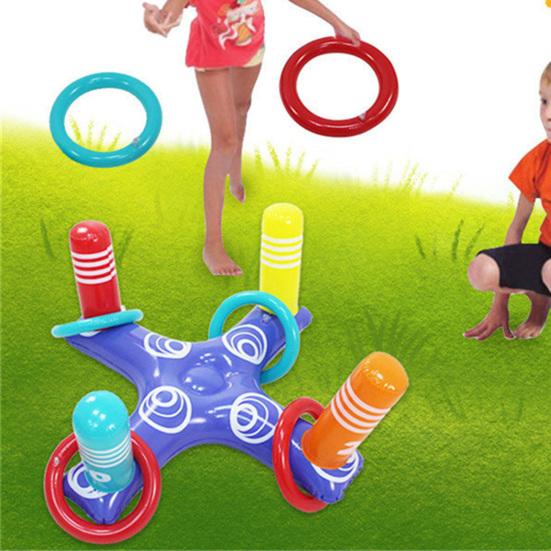 Practical Foldable Good Sealing PVC Multiplayer Throwing Ring Play Toy with 8 Rings Daily Use Toss Game