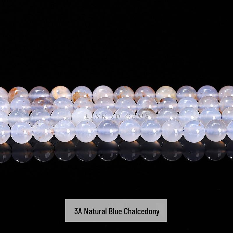 Jingde Jewelry 5A Natural Blue Chalcedony Round Beads: Icy Transparent Blue Agate for Handmade DIY Accessories