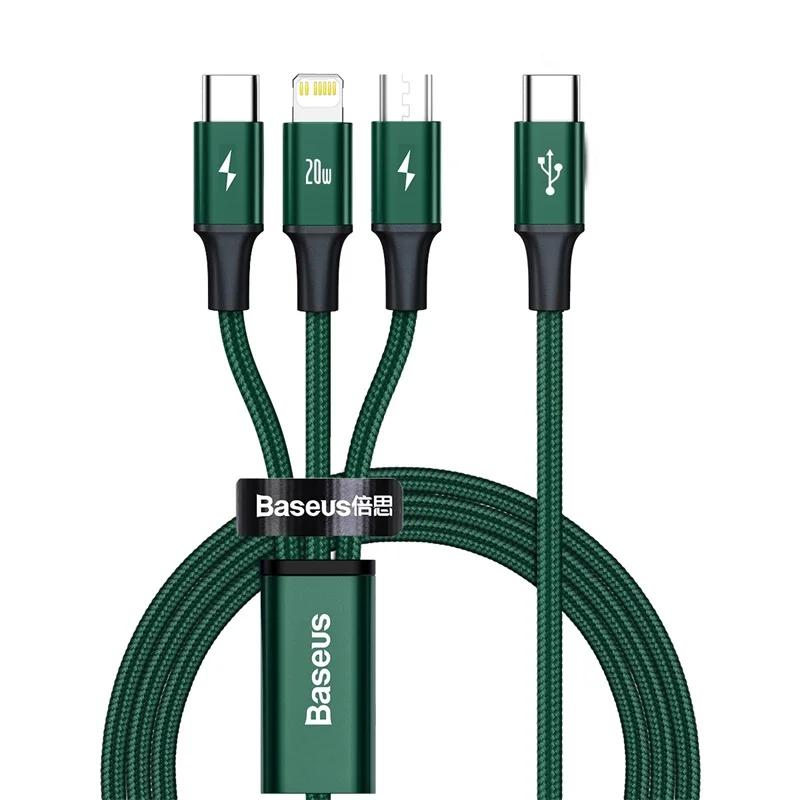 Baseus PD 20W USB Type C Cable for iPhone 12 Pro Max 3 In 1 USBC Fast Charging Charger Cable For Xiaomi Samsung Micro Data Cord