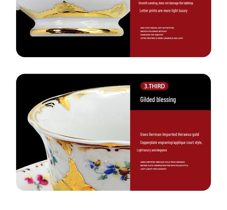 Karosa European Relief Gold Coffee Cup Set - Luxury Gold-Trimmed High-Temperature Bone China Cups & Saucers in Gift Box
