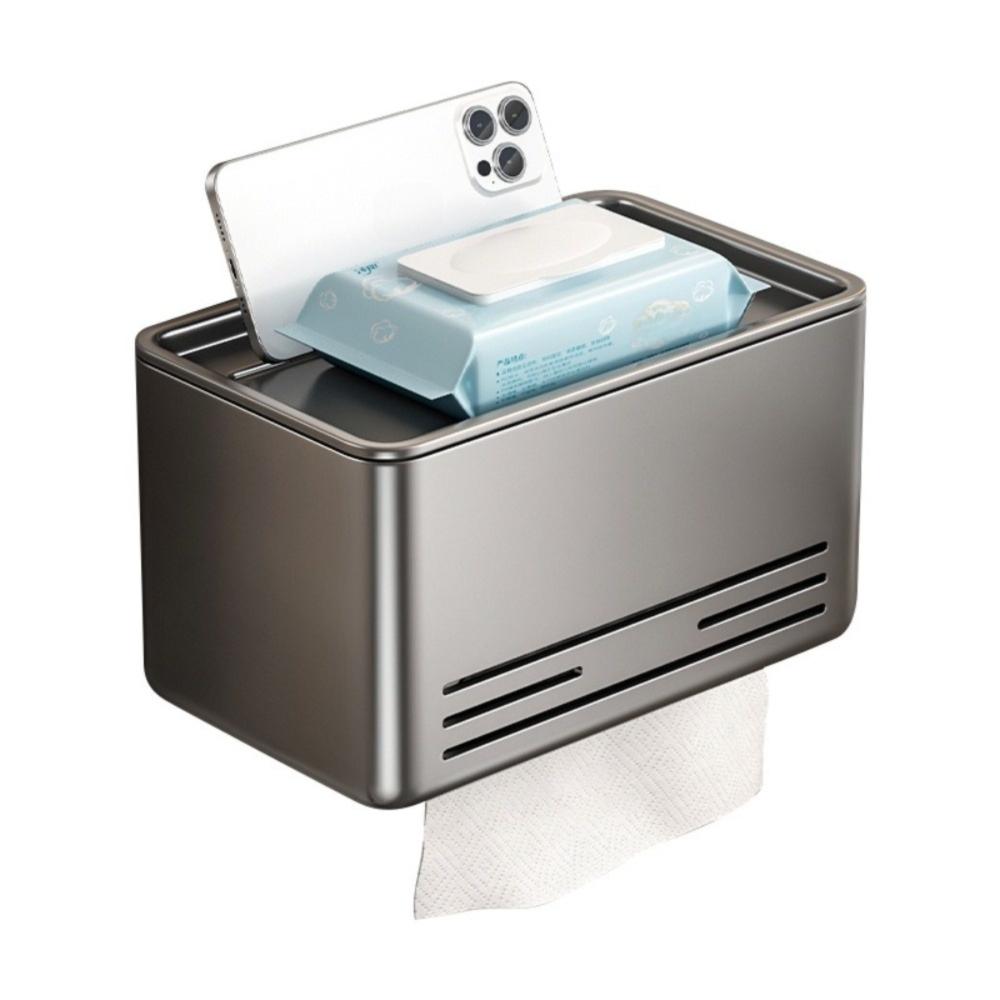 Punch-Free Tissue Holder Wall Mounted Aluminum Tissue Storage Box Multifunctional Mobile Phone Storage Rack Household