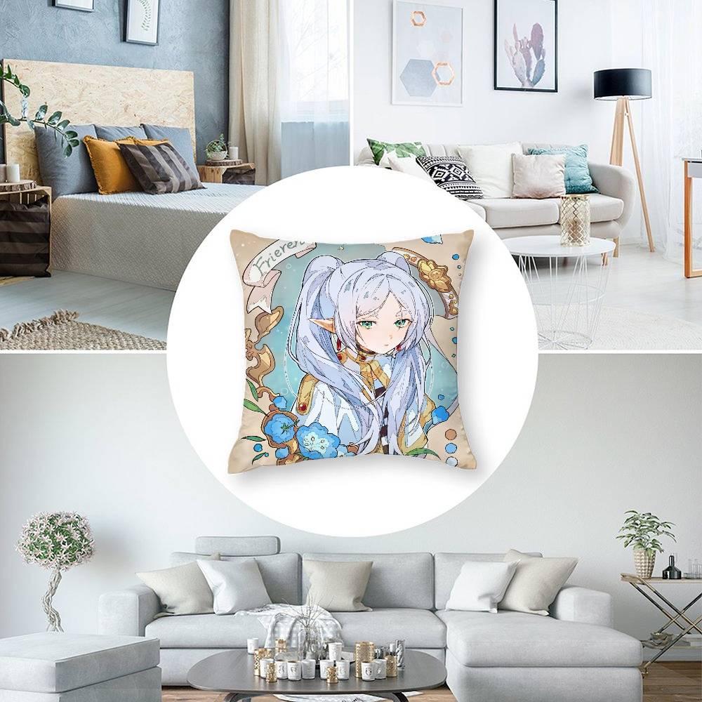 Anime F-Frieren Cute Girl Pillow Case Short Plush Double-sided Print Square Throw Pillow Covers Sofa Home Cushion Decor