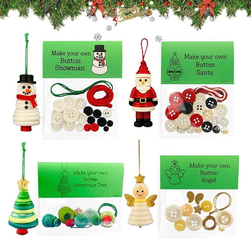 Diy Button Snowman & Angel Button Christmas Ornament Making Kit For Indoor/Outdoor Xmas Tree, Window & Party Decorations