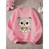 Kids Unisex Pink Crewneck Sweatshirt, Cute Cartoon Snow Leopard Print Long Sleeve Pullover, Soft Casual Sweatshirt for Boys Girls Over 4 Years Old