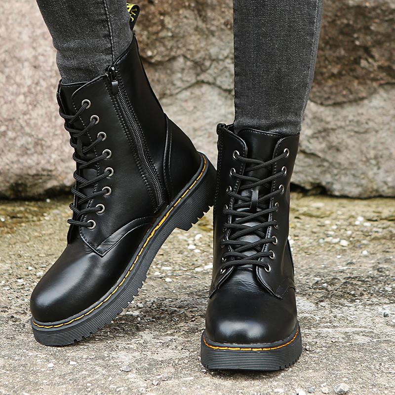 Women 'S Fashion Boots Autumn And Winter Warm And Comfortable All -Match Lace -Up Mid -Tube Flat Waterproof Non -Slip Women 'S Shoes