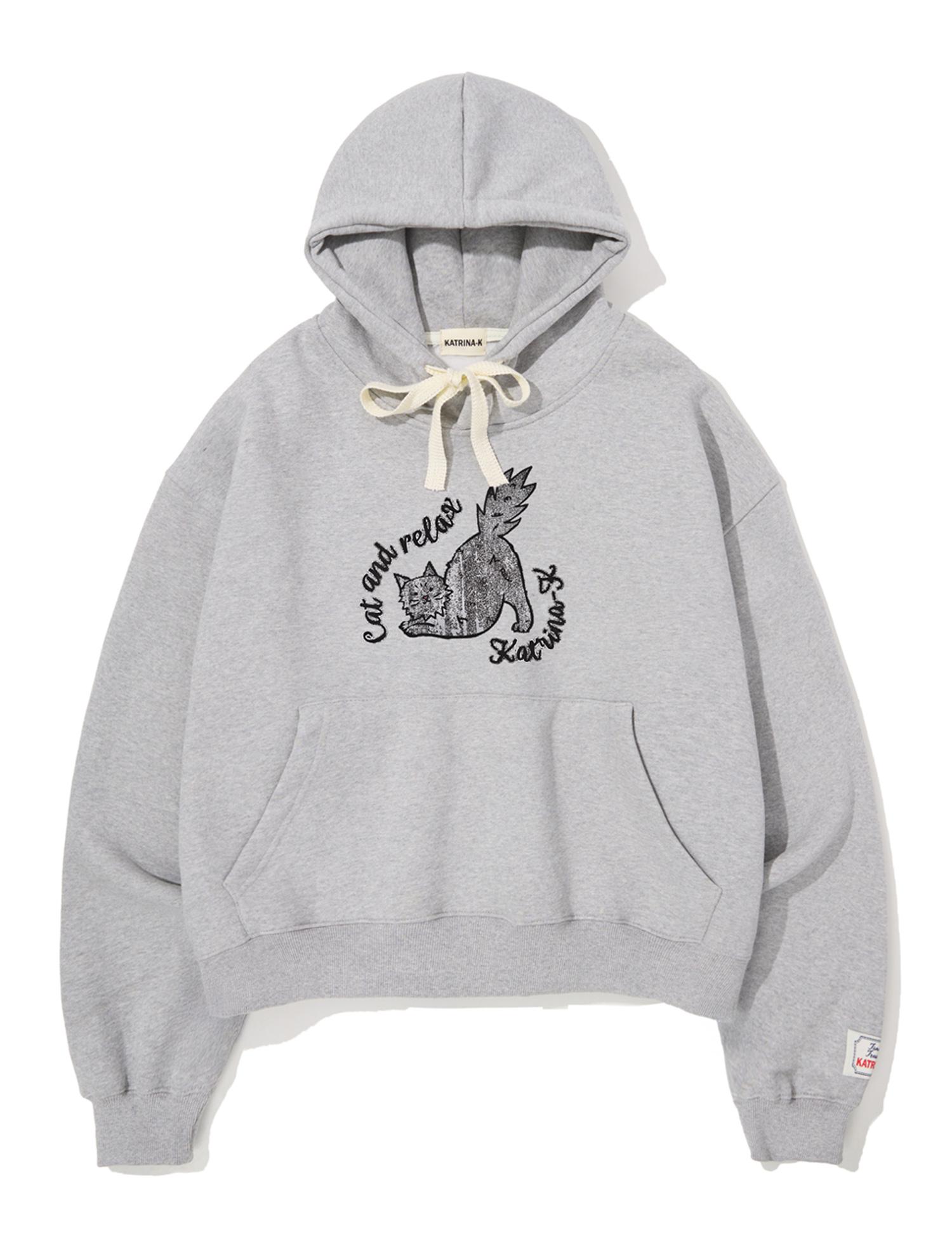 Katrina Kay Relax Cat Hoodie - Melange Grey Melange Gray - Brushed/Free