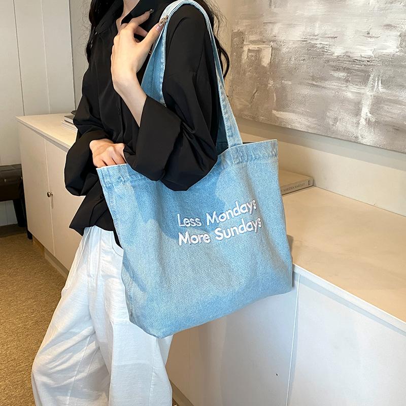 Retro American canvas bag ins style Darong student commuting literary art one-shoulder class denim one-shoulder tote bag for women