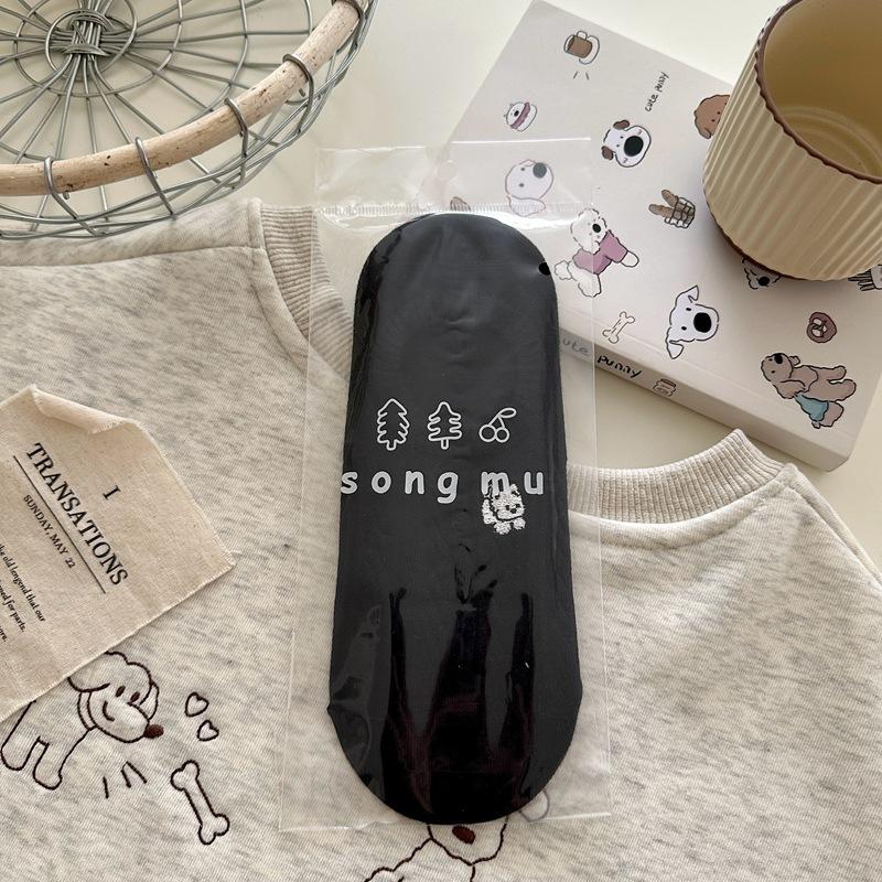 Cream-colored Three-dimensional Cartoon Dog Embroidered Socks - Sheer Anti-slip Invisible Socks Made of Bone-free Cotton 1 pair