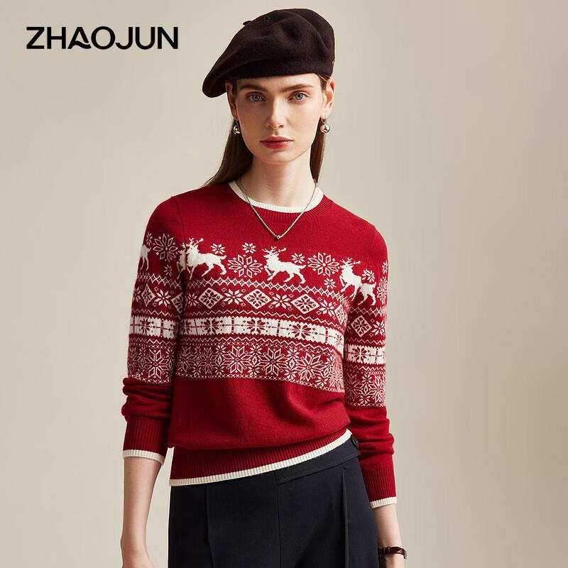 

Zhaojun Women s Jacquard Pure Cashmere Round Neck Sweater L