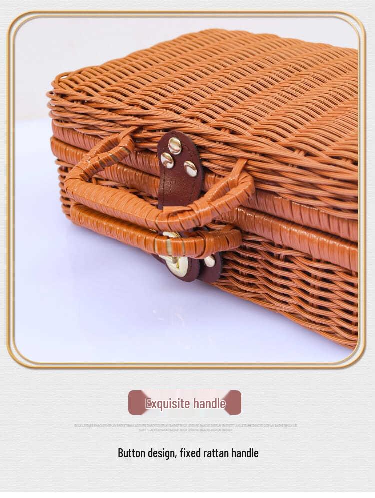 Vintage-Style Imitation Rattan Picnic Basket and Storage Box - Ideal for Photos, Bridesmaid or Groomsman Gifts